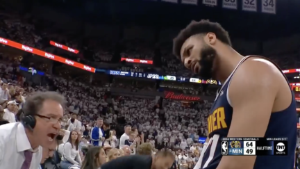 Jamal Murray stares at Kevin Harlan after making half-court shot